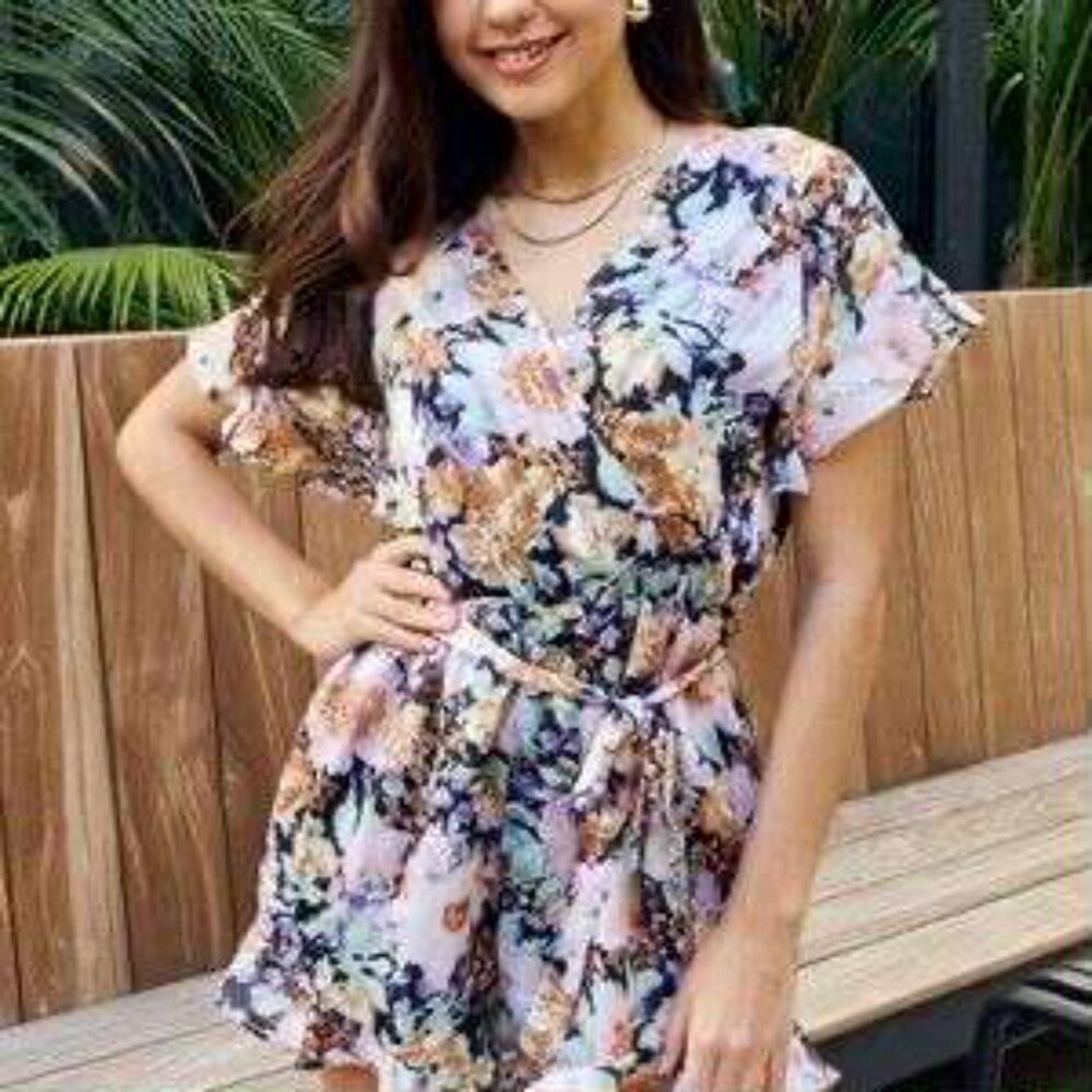 Petal Dew Floral Ruffled Romper, size L, NWT (missing belt)